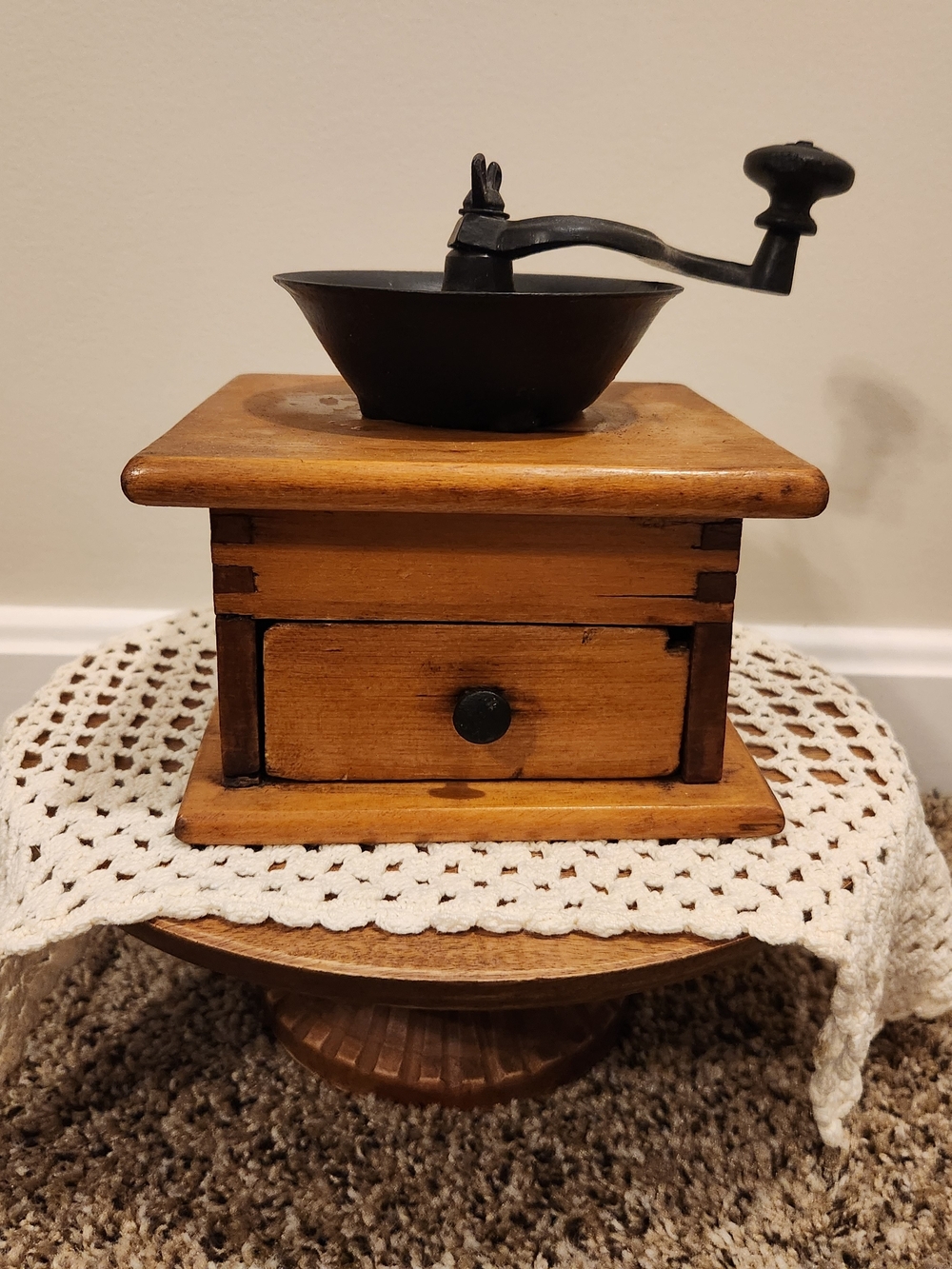 Vintage Wooden And Cast Iron Coffee Grinder